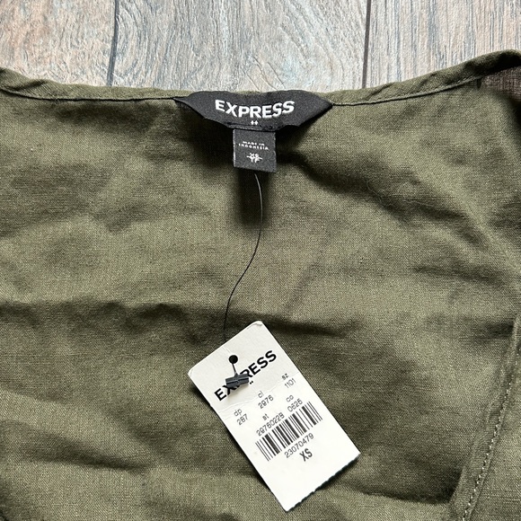 Express Olive Green Button-Front Tank Bodysuit - Picture 2 of 3